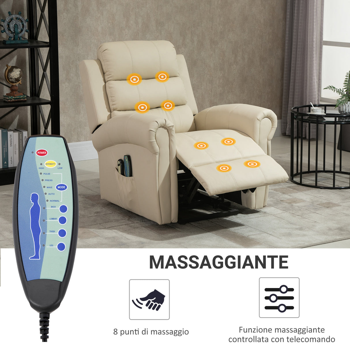 easycomfort easycomfort poltrona relax alzapersona reclinabile con funzione massaggio 98x96x105cm crema