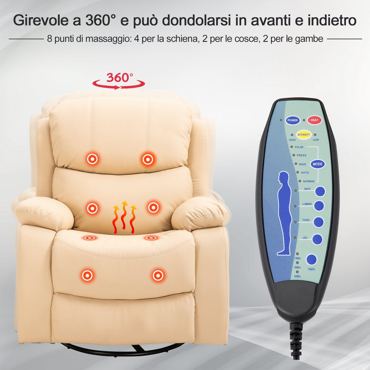 easycomfort easycomfort poltrona relax con 8 punti massaggianti e riscaldamento reclinabile ecopelle 88 5 x 98 5 x 105cmcm beige ean 8055776915883