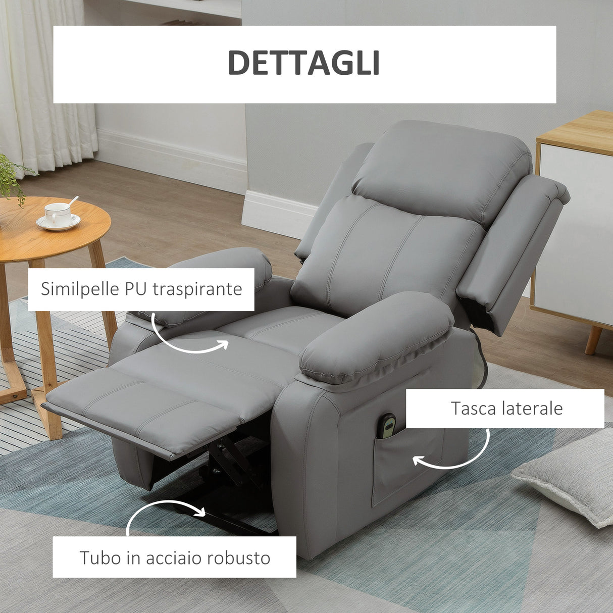easycomfort easycomfort poltrona relax elettrica e alzapersona reclinabile fino 160 con telecomando in similpelle grigio