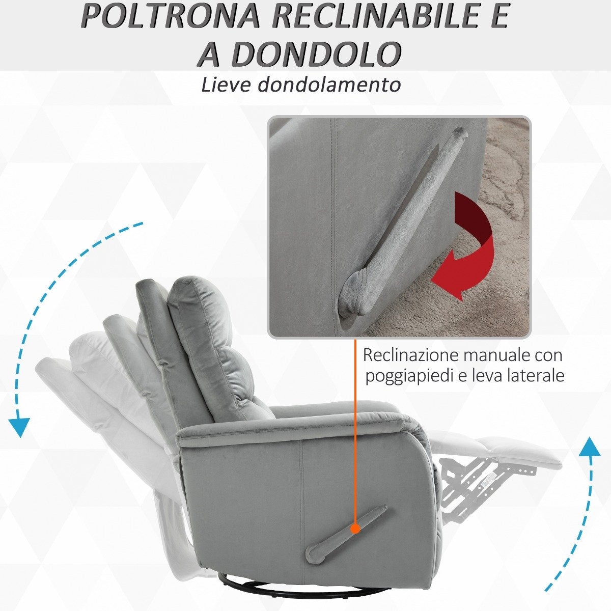 easycomfort easycomfort poltrona relax moderna in tessuto grigio con schienale reclinabile 140 ean 8055776911656