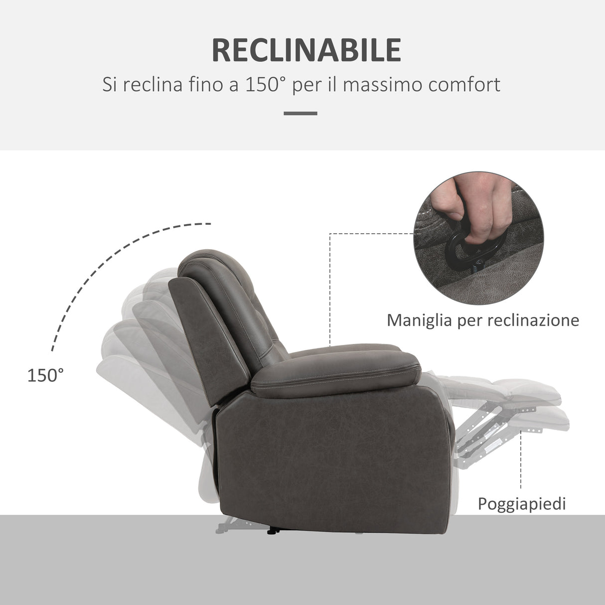 easycomfort easycomfort poltrona relax reclinabile con poggiapiedi seduta ergonomica e imbottitura extra marrone