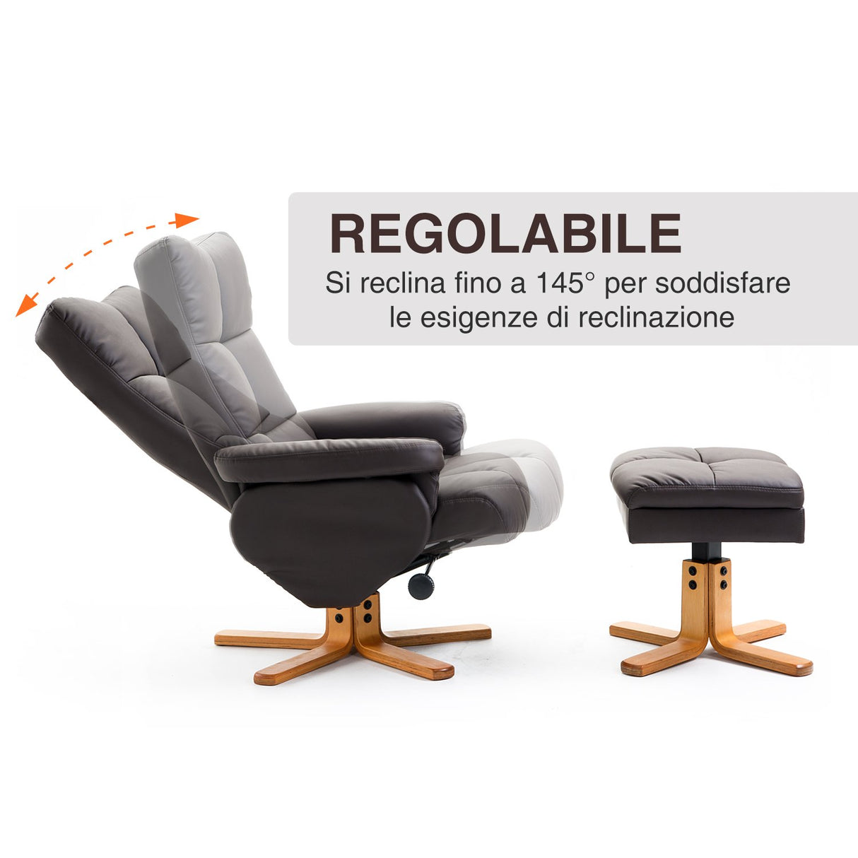 easycomfort easycomfort poltrona sedia relax reclinabile con poggiapiedi in ecopelle marrone ean 8055776910086