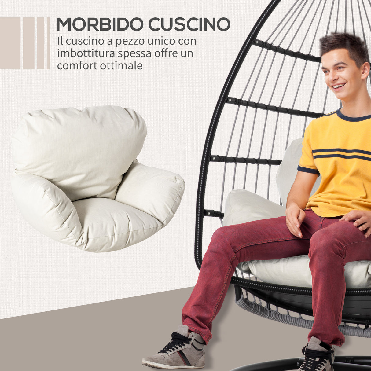 easycomfort easycomfort poltrona sospesa con cuscino e struttura in metallo per giardino e soggiorno 101x101x188cm nero