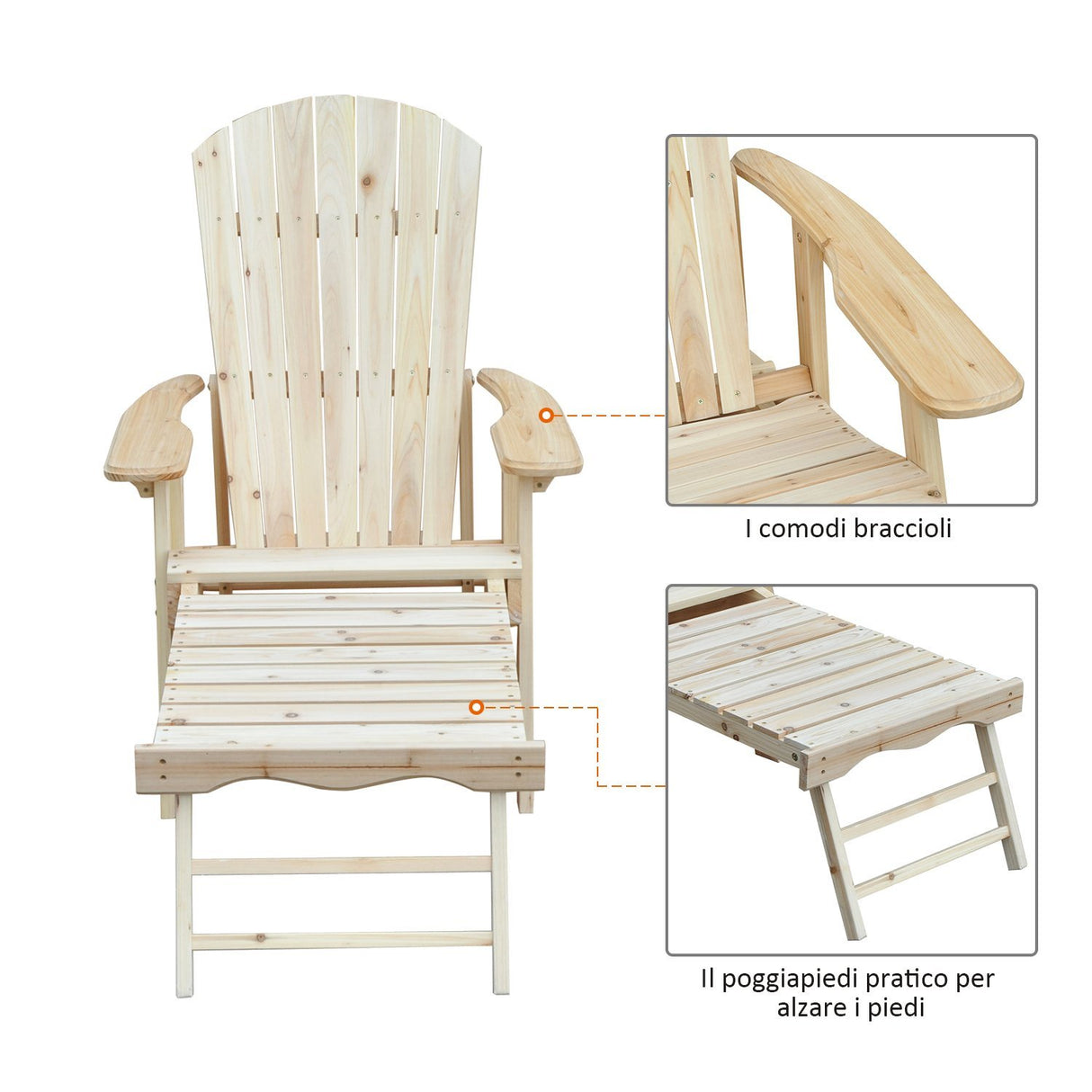 easycomfort easycomfort poltroncina a sdraio adirondack in legno da esterno con poggiapiedi ean 8055776912295