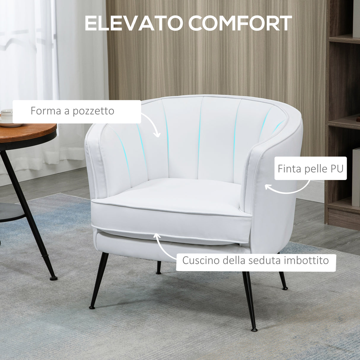 easycomfort easycomfort poltroncina da camera imbottita con rivestimento in finta pelle e gambe in acciaio bianco