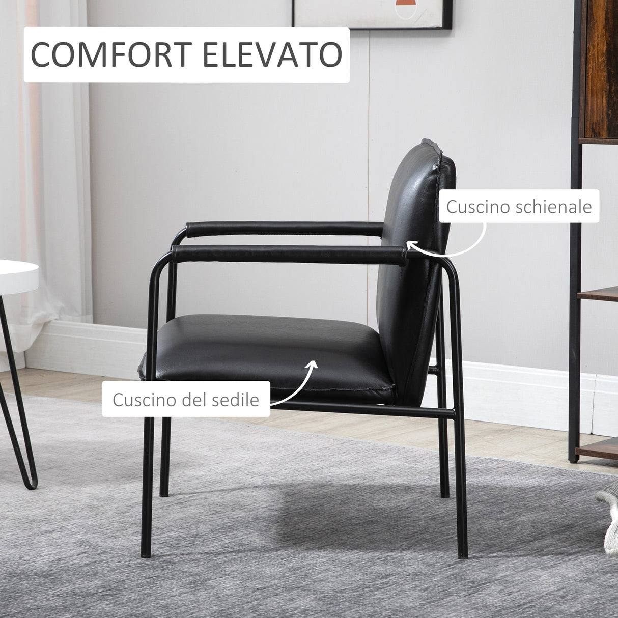 easycomfort easycomfort poltroncina da camera imbottita stile industriale similpelle pu e acciaio 60x59x78cm nero