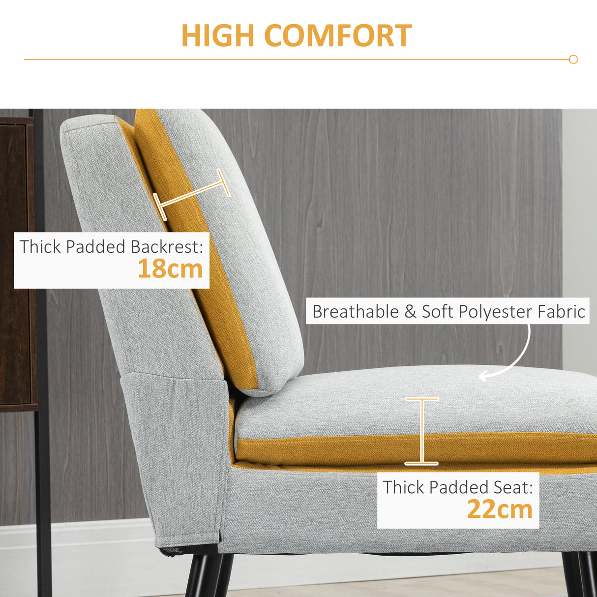 easycomfort easycomfort poltroncina di design imbottita con gambe in acciaio e tessuto grigio e giallo 58x75x85cm