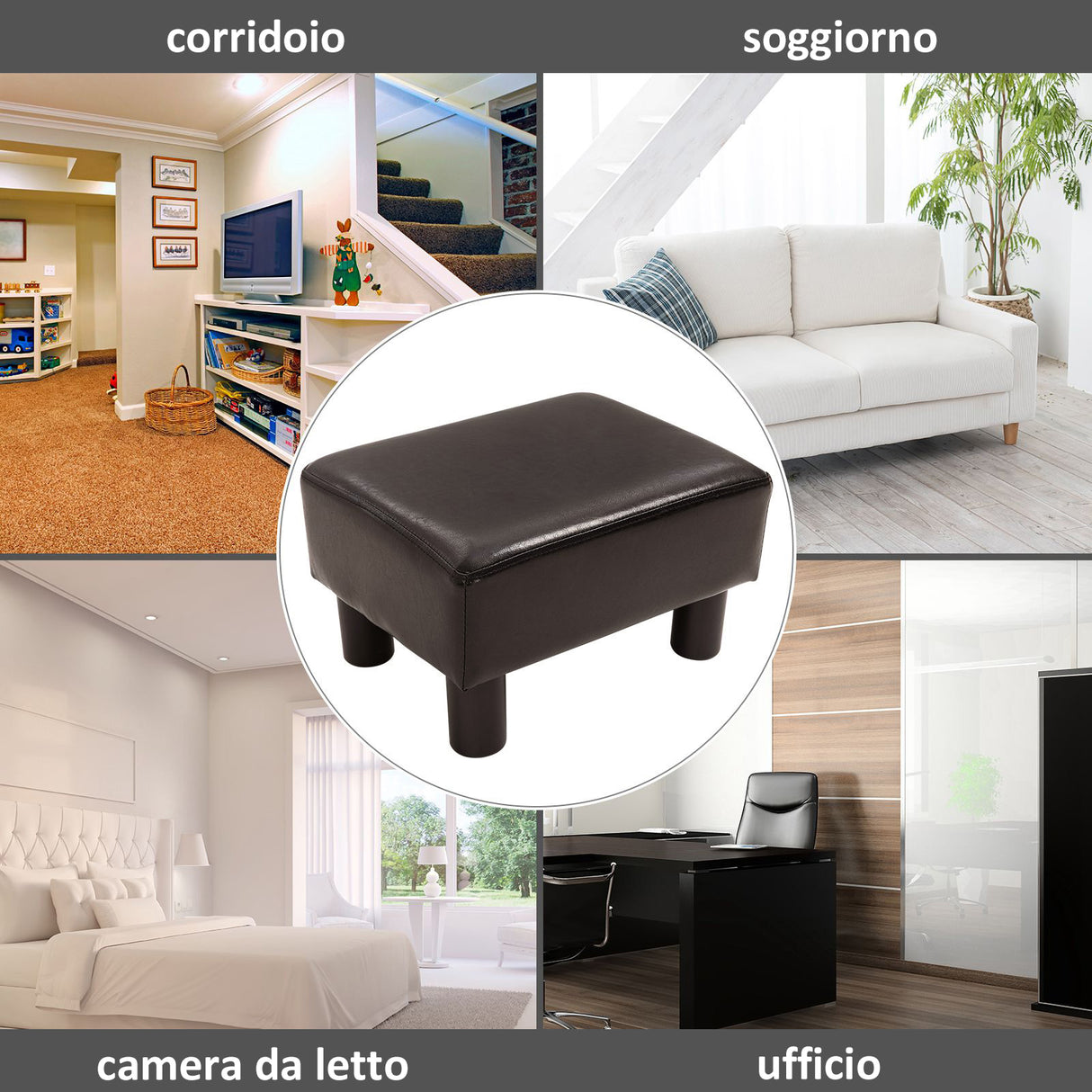 easycomfort easycomfort pouf poggiapiedi imbottito rettangolare e in finta pelle 40x30x24 cm marrone