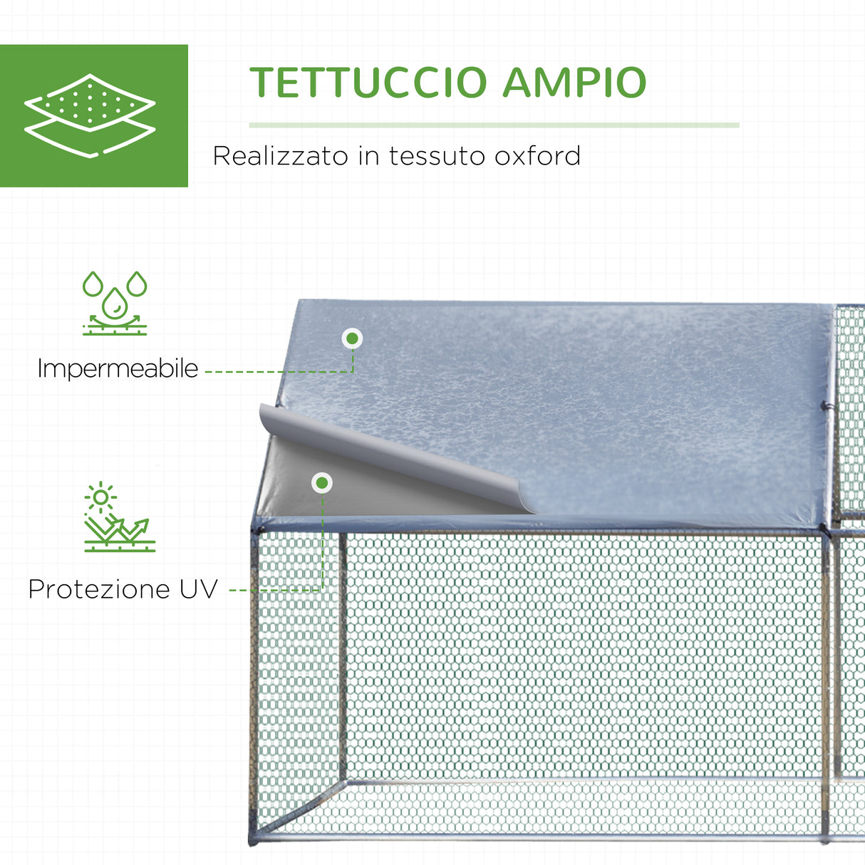 easycomfort easycomfort recinto per galline e conigli in metallo con copertura in tessuto impermeabile anti uv 303 5x600x195cm argento