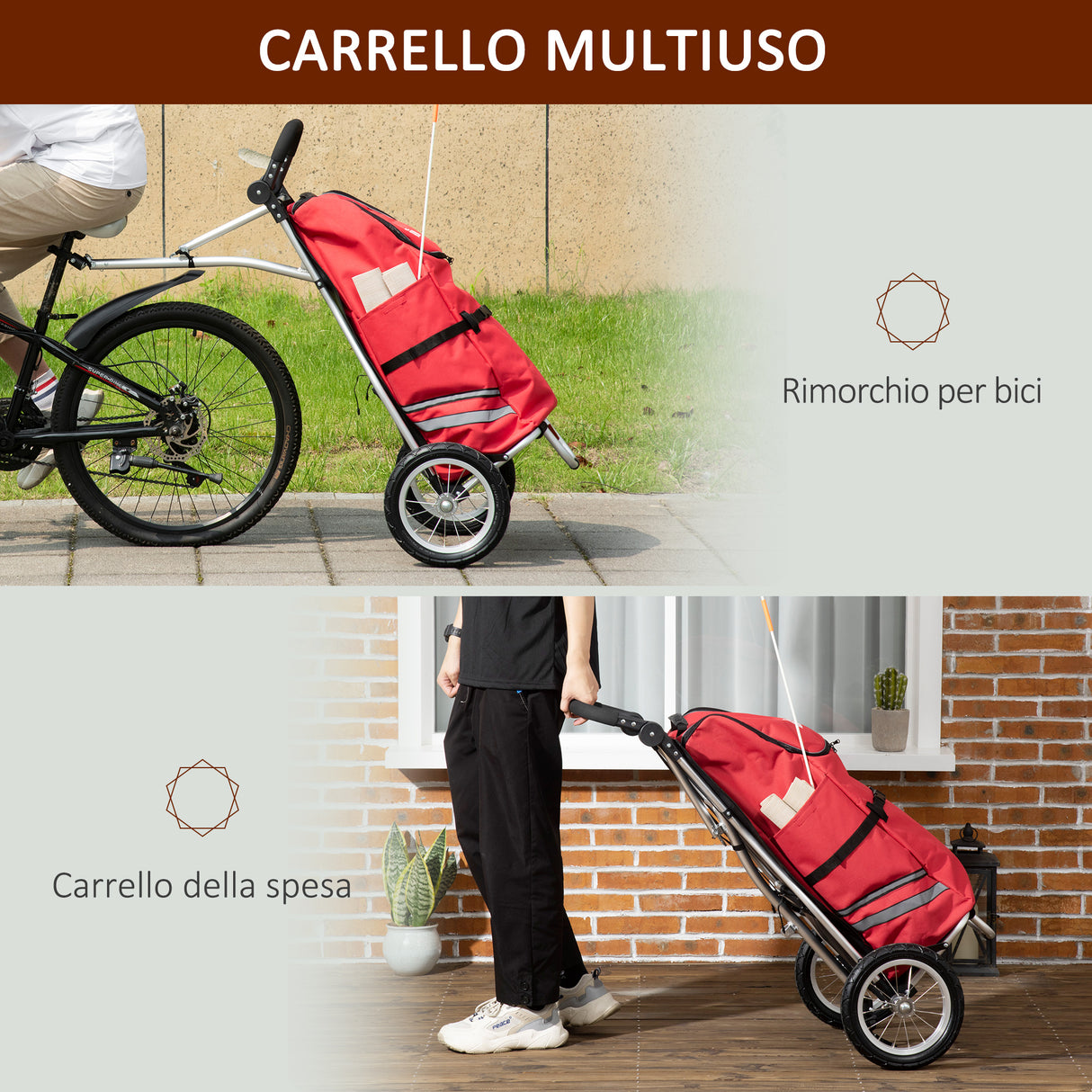 easycomfort easycomfort rimorchio bici 2 in 1 pieghevole e portatile con borsa da trasporto in tessuto oxford 53x43x110 cm