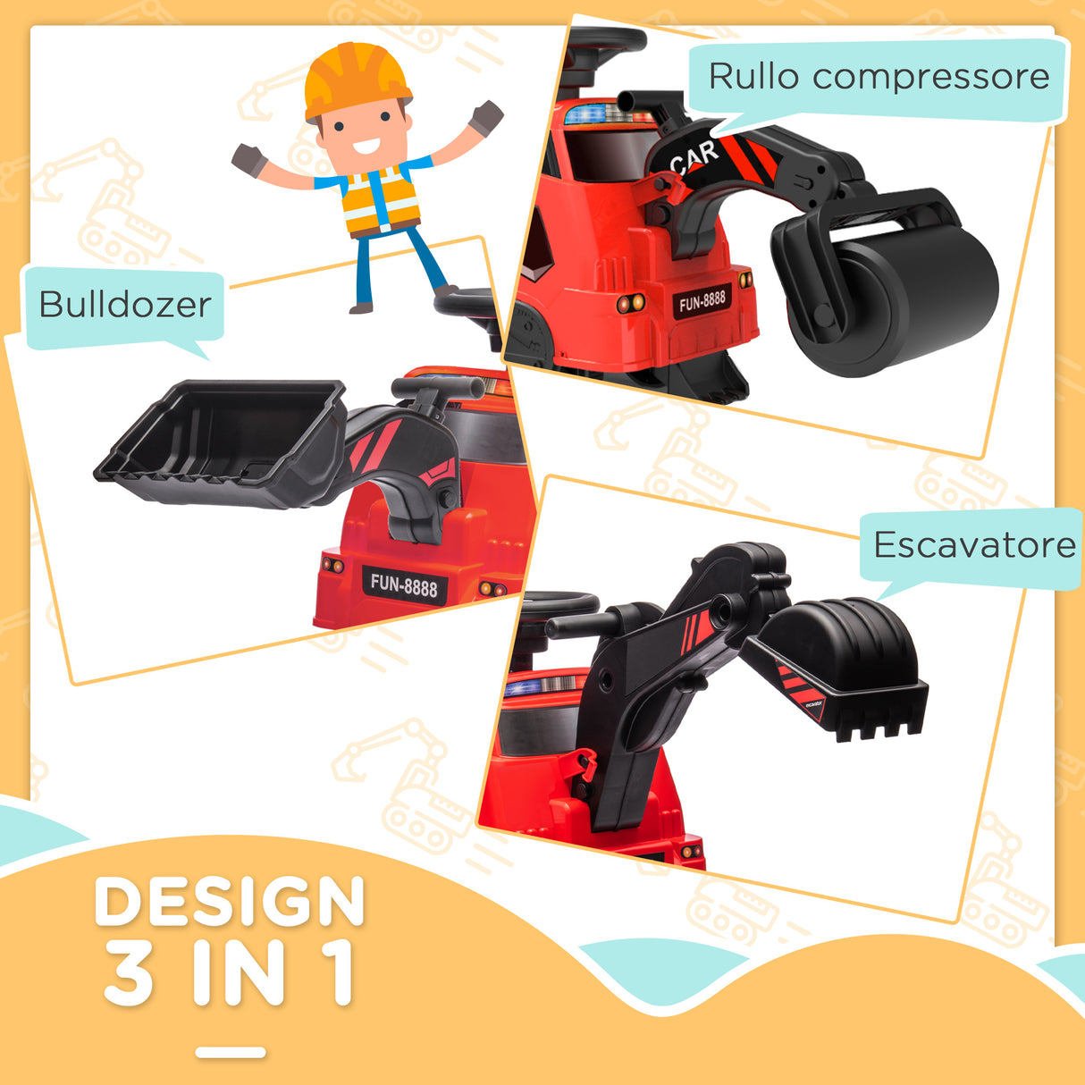 easycomfort easycomfort ruspa giocattolo con volante e benna di scavo in pp e metallo 100x43x48 5 cm rossa e nera