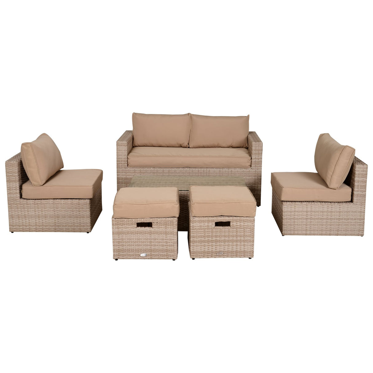 easycomfort easycomfort salotto da giardino in pe rattan 6 pezzi con divano 2 poltroncine 2 pouf e tavolino cachi e beige ean 8055776916521