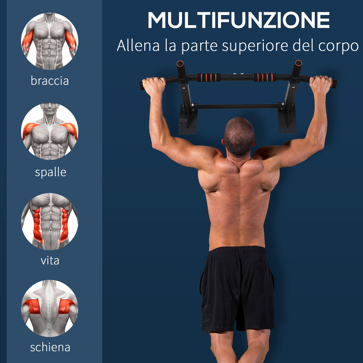 easycomfort easycomfort sbarra per trazioni multifunzione in acciaio da parete 94x51x18cm nera