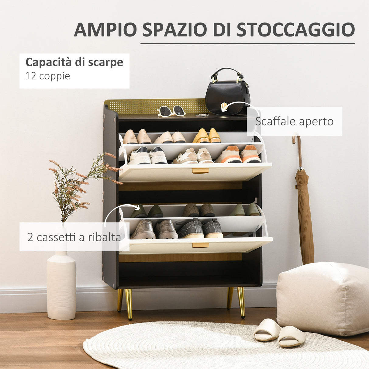 easycomfort easycomfort scarpiera salvaspazio con 2 cassetti e mensola per 12 paia di scarpe 70x25 4x101cm
