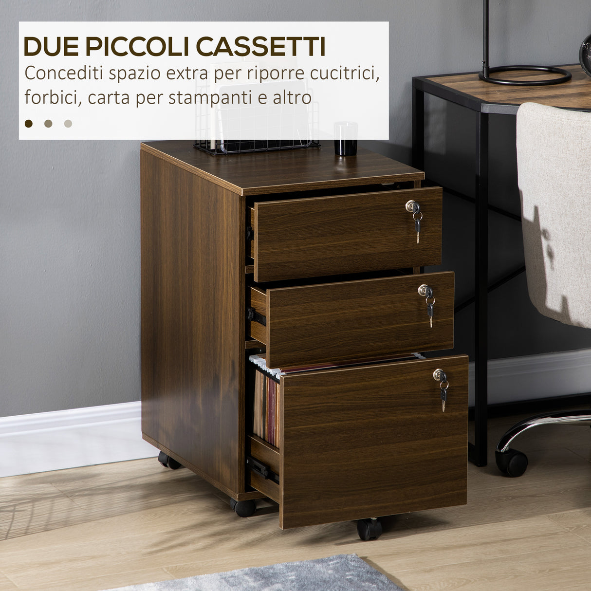 easycomfort easycomfort schedario portadocumenti per studio e ufficio in mdf con 3 cassetti e ruote 40x50x68 5 cm marrone