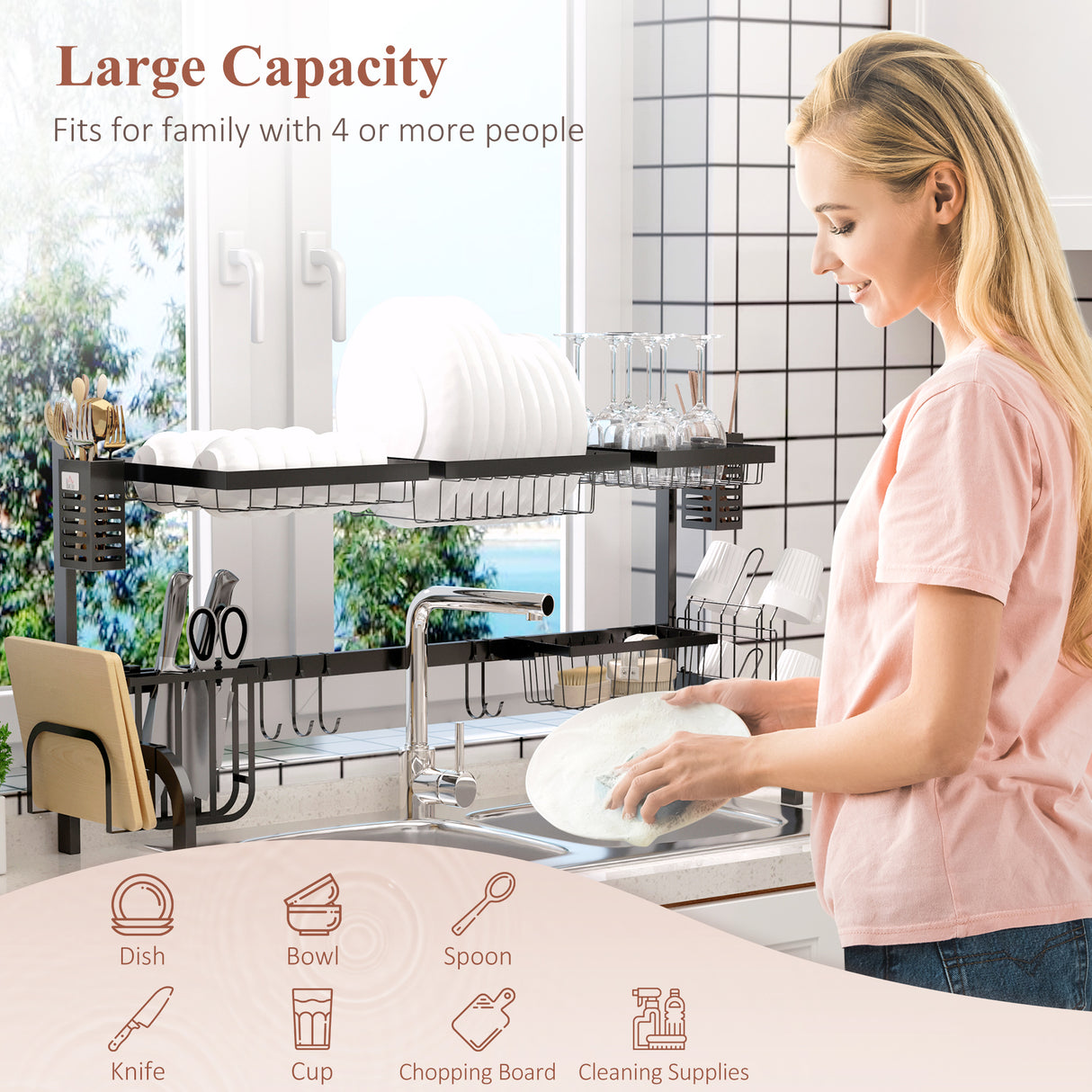 easycomfort easycomfort scolapiatti da appoggio a 2 ripiani in acciaio per lavandino 100x30x52 5cm nero