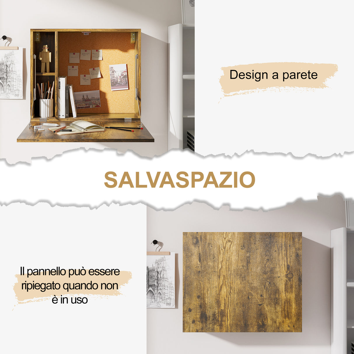 easycomfort easycomfort scrivania a muro pieghevole e salvaspazio con ripiani per casa e ufficio in truciolato e mdf 60x20x50 cm