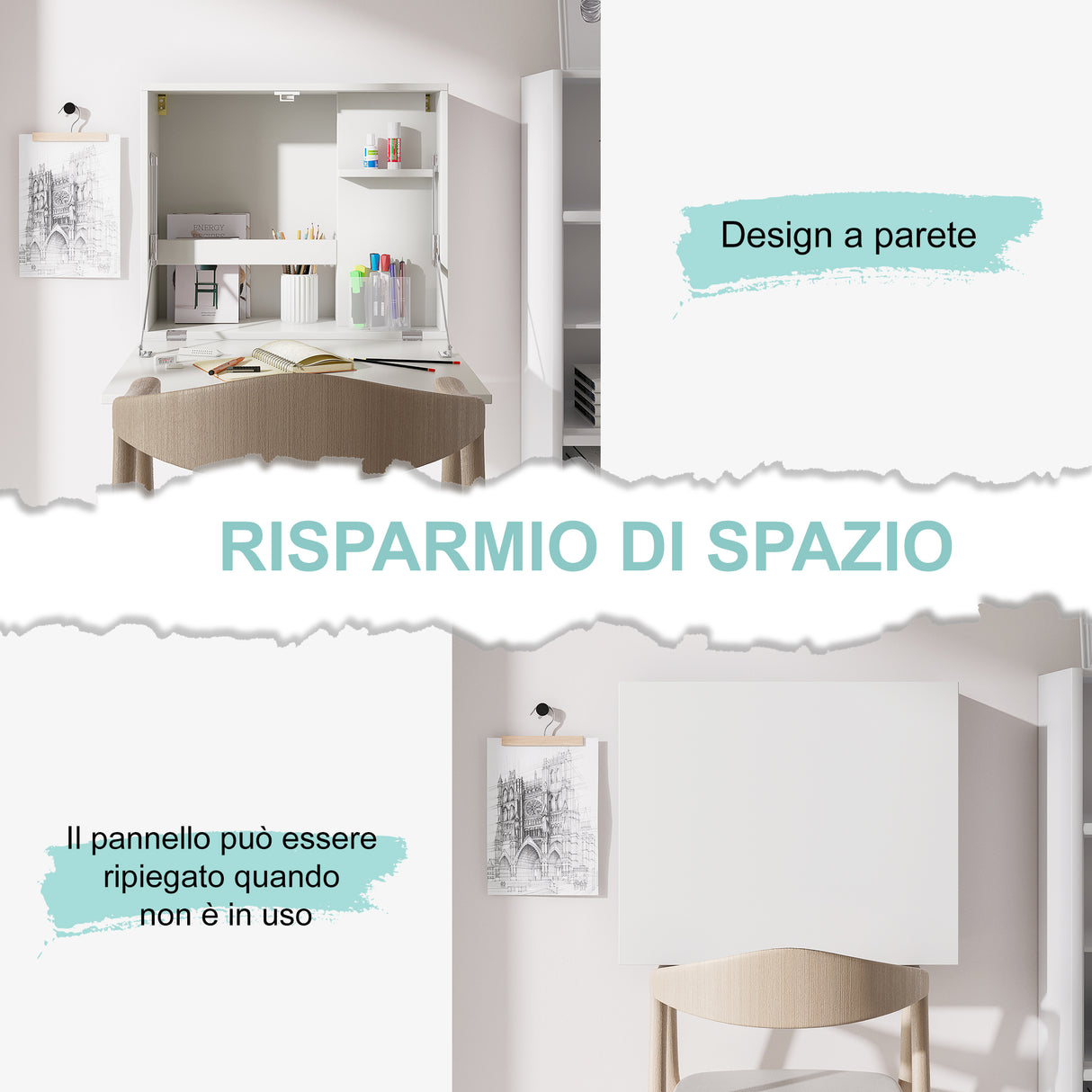 easycomfort easycomfort scrivania a muro pieghevole e salvaspazio con ripiani per casa e ufficio in truciolato e mdf 60x21 5x50 cm bianco