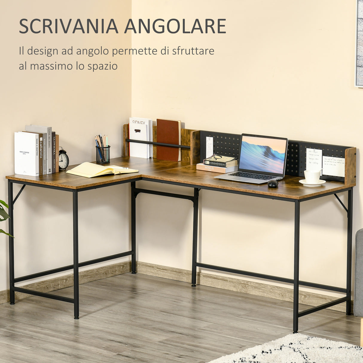easycomfort easycomfort scrivania angolare in stile industriale per camera e ufficio 165x110x95cm marrone rustico
