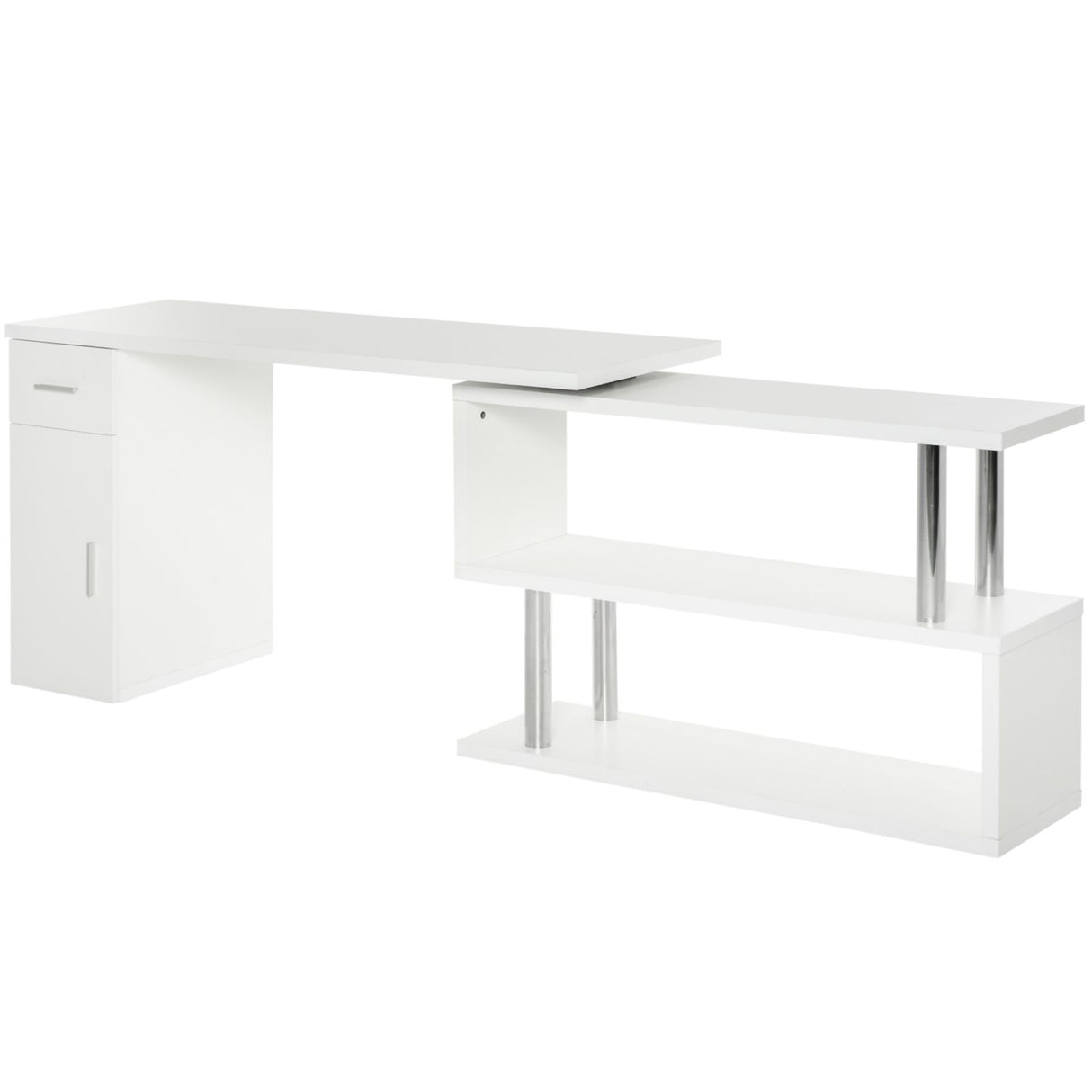 easycomfort easycomfort scrivania angolare moderna in legno bianco con cassetto armadietto e mensole ean 8054144133485