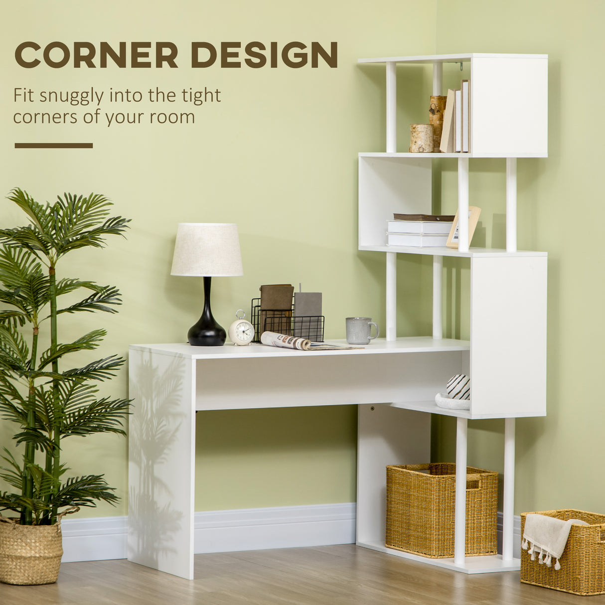 easycomfort easycomfort scrivania angolare moderna in truciolato per ufficio e studio con ripiano a 4 livelli 120x80x176 cm bianco