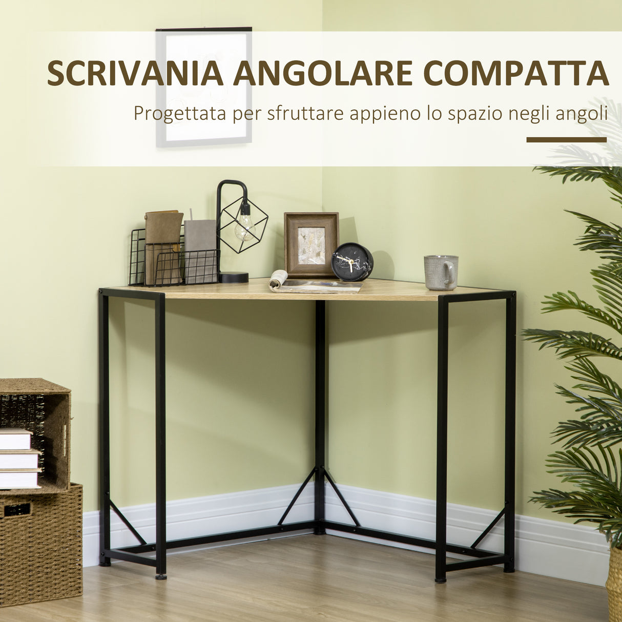 easycomfort easycomfort scrivania angolare salvaspazio in legno e metallo stile industriale 80x80x75 5cm