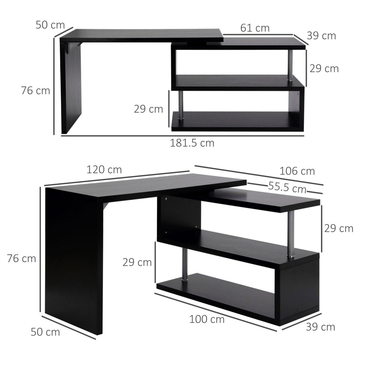 easycomfort easycomfort scrivania angolo per computer con scaffali in legno nero 120x106x75cm ean 8054111845984