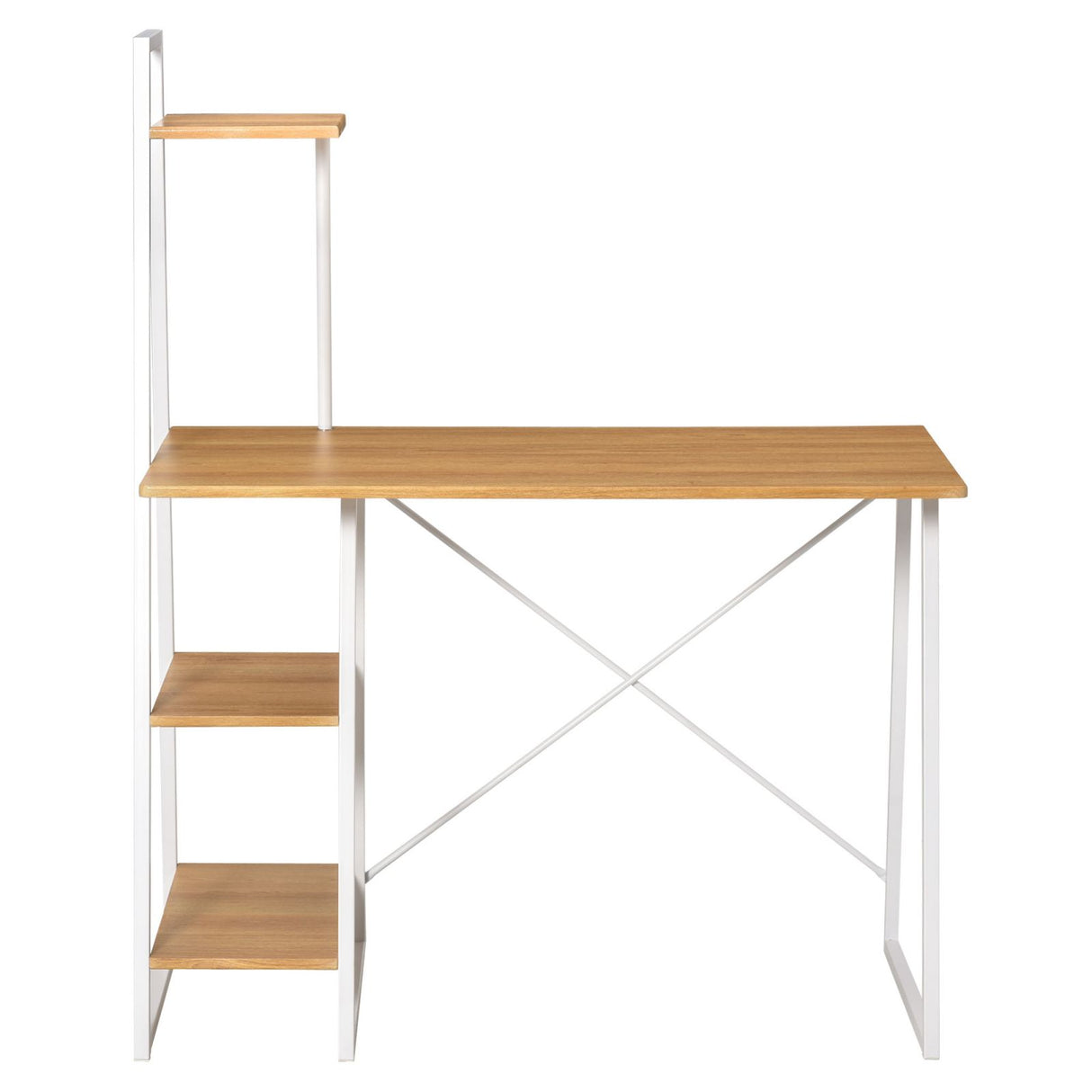 easycomfort easycomfort scrivania con 3 mensole salvaspazio in mdf e metallo color legno 104x50x128cm