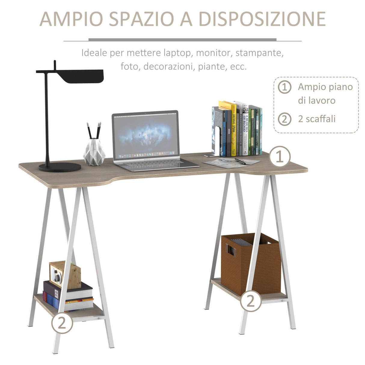 easycomfort easycomfort scrivania da ufficio in legno con 2 mensole e design moderno 120x60x76cm ean 8054144138206