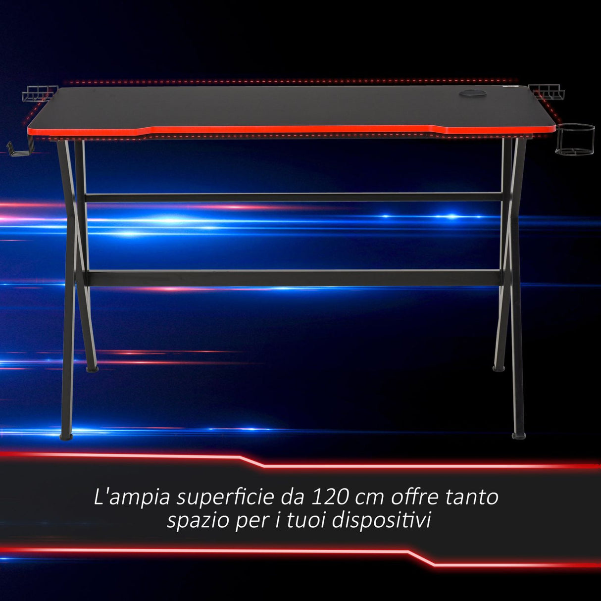 easycomfort easycomfort scrivania gaming con porta bicchieri e supporti nera