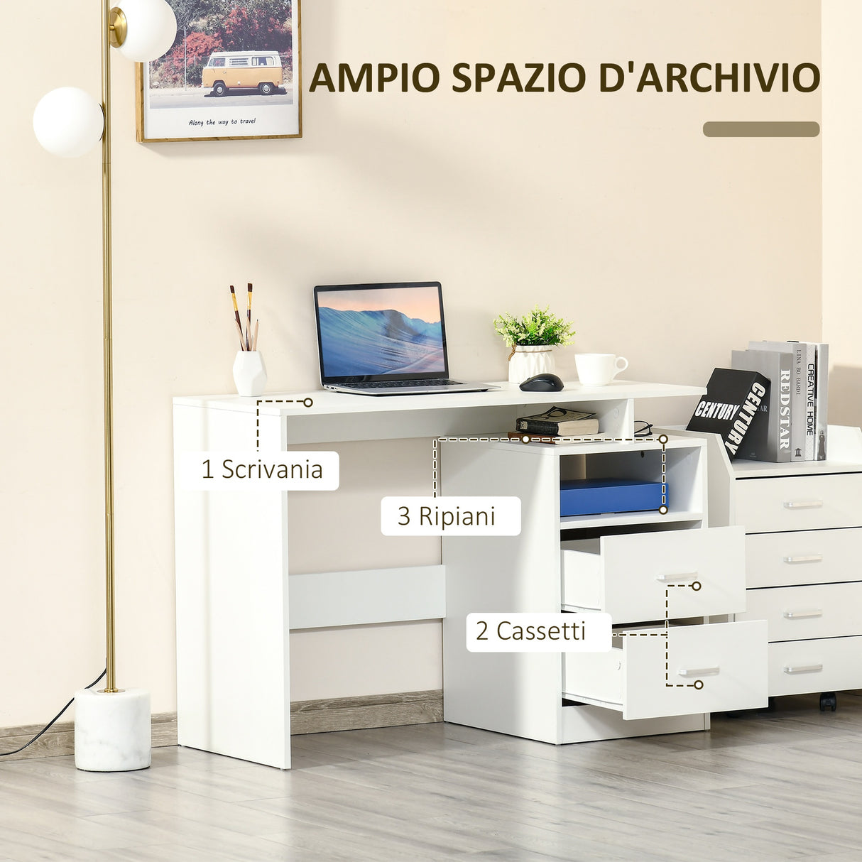 easycomfort easycomfort scrivania pc salvaspazio per camera o ufficio in legno 108x48x76cm bianco