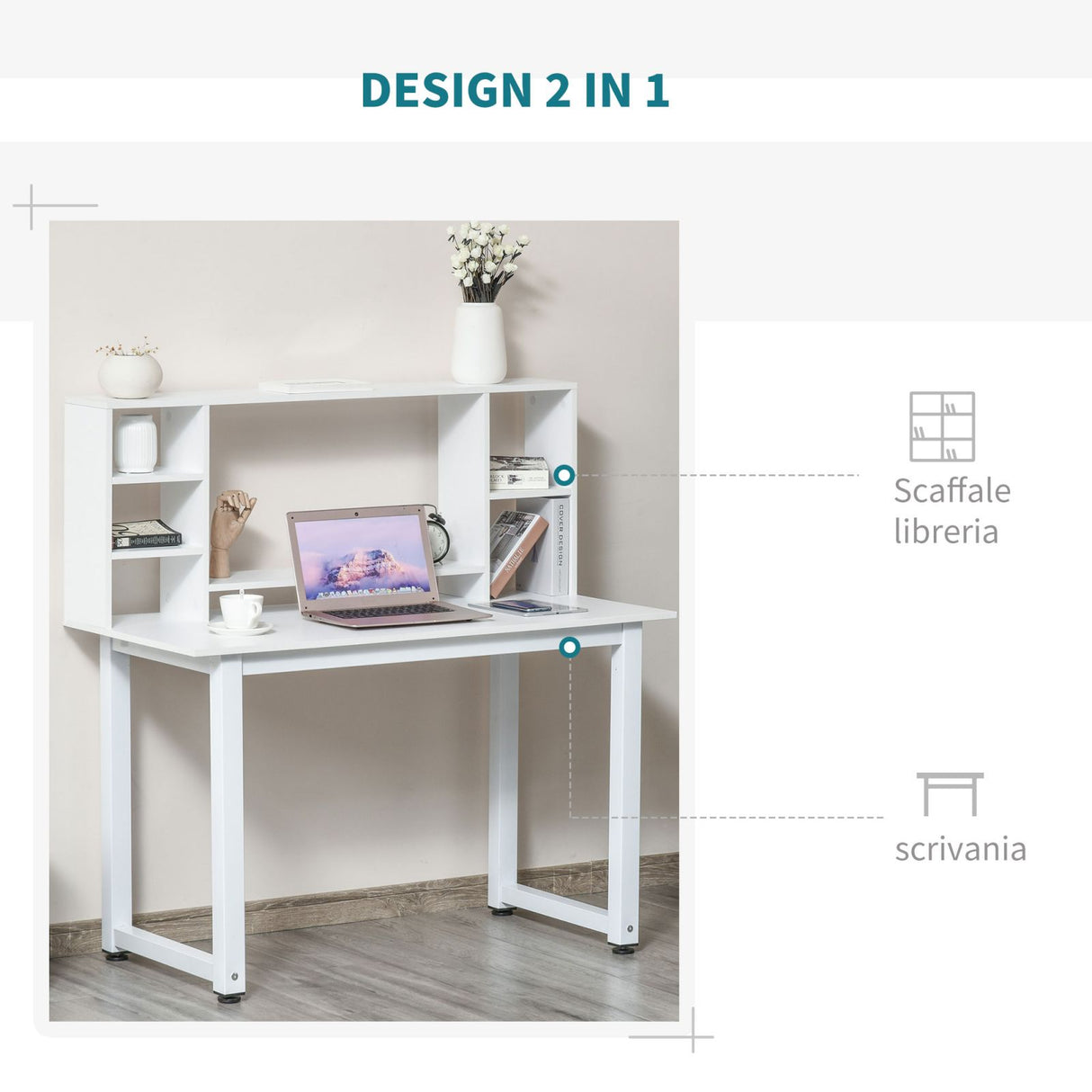 easycomfort easycomfort scrivania ufficio e casa con scaffale in legno e metallo bianco ean 8054144137704