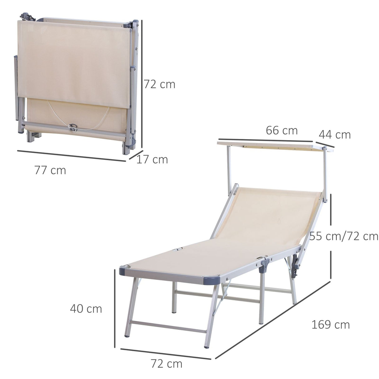 easycomfort easycomfort sdraio pieghevole da giardino con tetto lettino prendisole in alluminio beige ean 8054111849531
