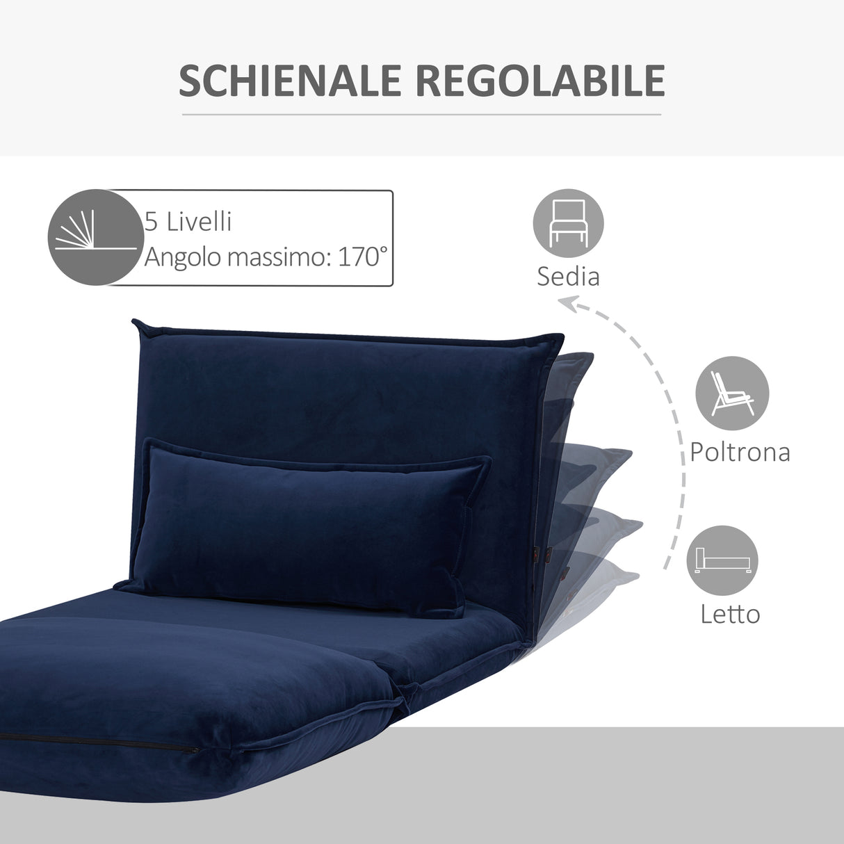 easycomfort easycomfort sedia da pavimento con schienale regolabile in 5 posizioni e seduta imbottita in acciaio e poliestere blu scuro