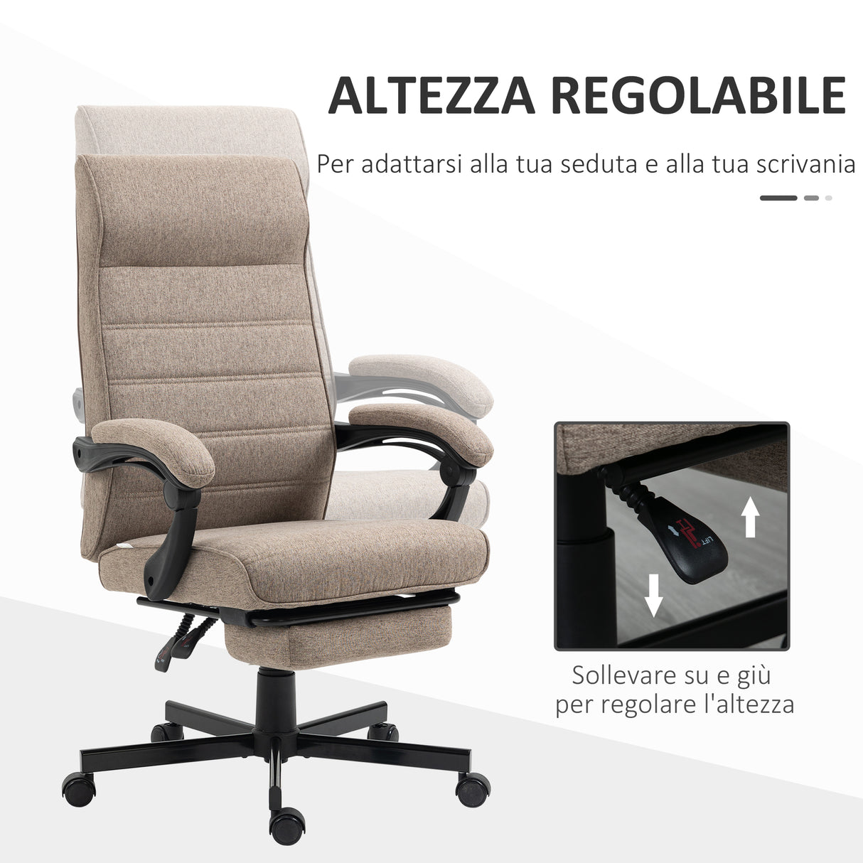 easycomfort easycomfort sedia da ufficio con altezza regolabile poggiapiedi incluso e seduta imbottita 68x67x106 114 cm marrone