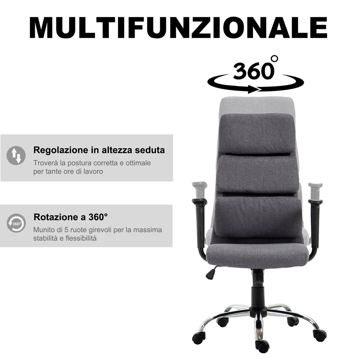 easycomfort easycomfort sedia da ufficio girevole con schienale alto regolabile in tessuto grigio ean 8055776914244