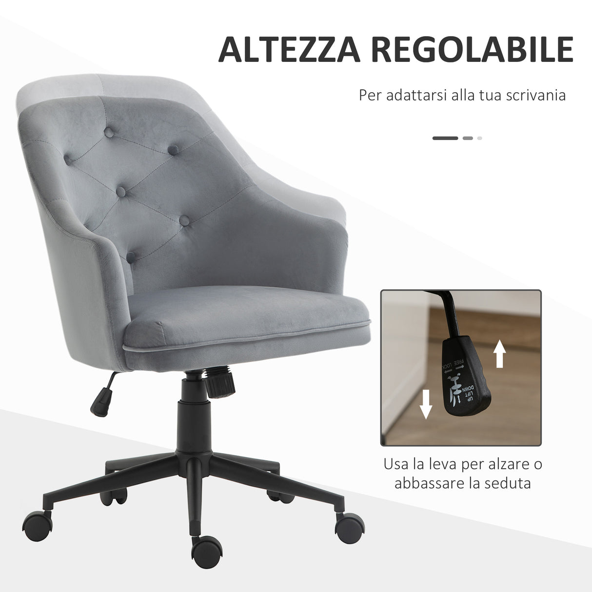 easycomfort easycomfort sedia da ufficio girevole ergonomica con ruote e altezza regolabile rivestimento in velluto 63x64x88 96cm grigio