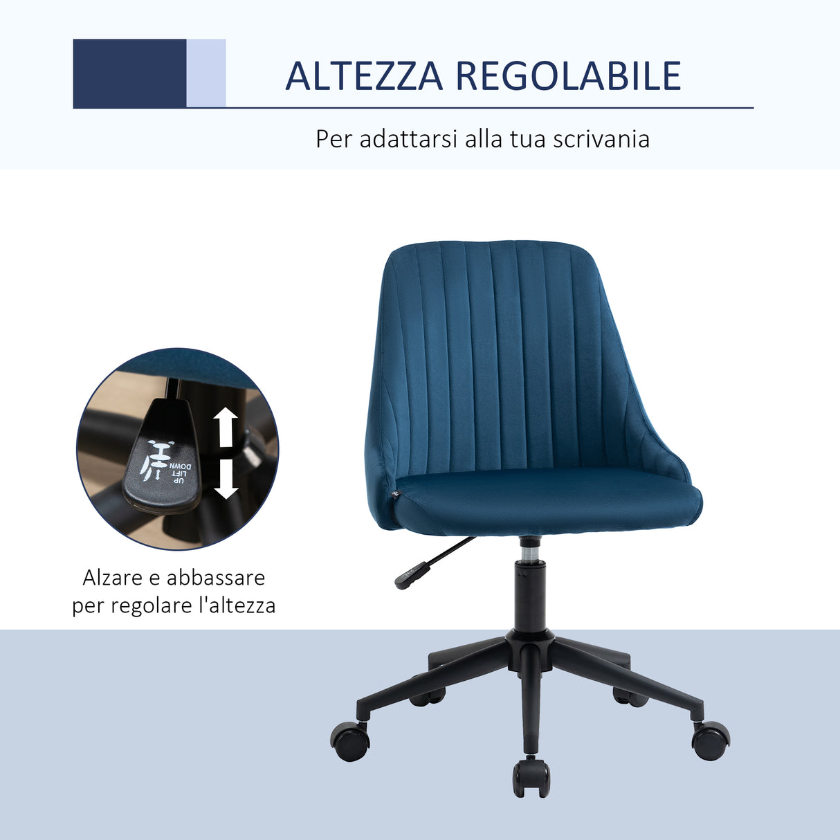 easycomfort easycomfort sedia da ufficio in velluto blu con altezza regolabile sedia ergonomica girevole a 360 e ruote 50x58x77 87cm
