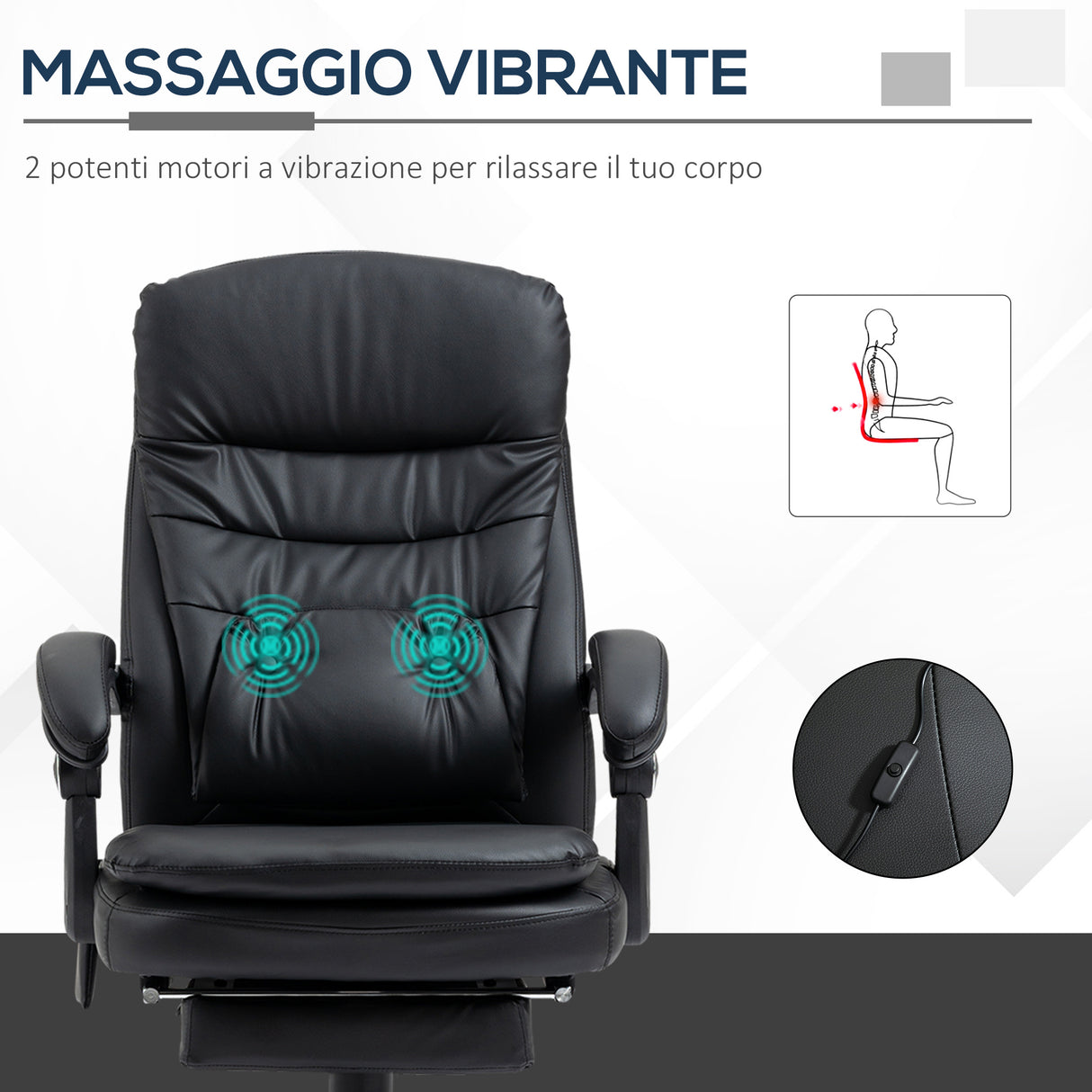 easycomfort easycomfort sedia da ufficio massaggiante in similpelle con presa usb 64x69x107 115cm nero