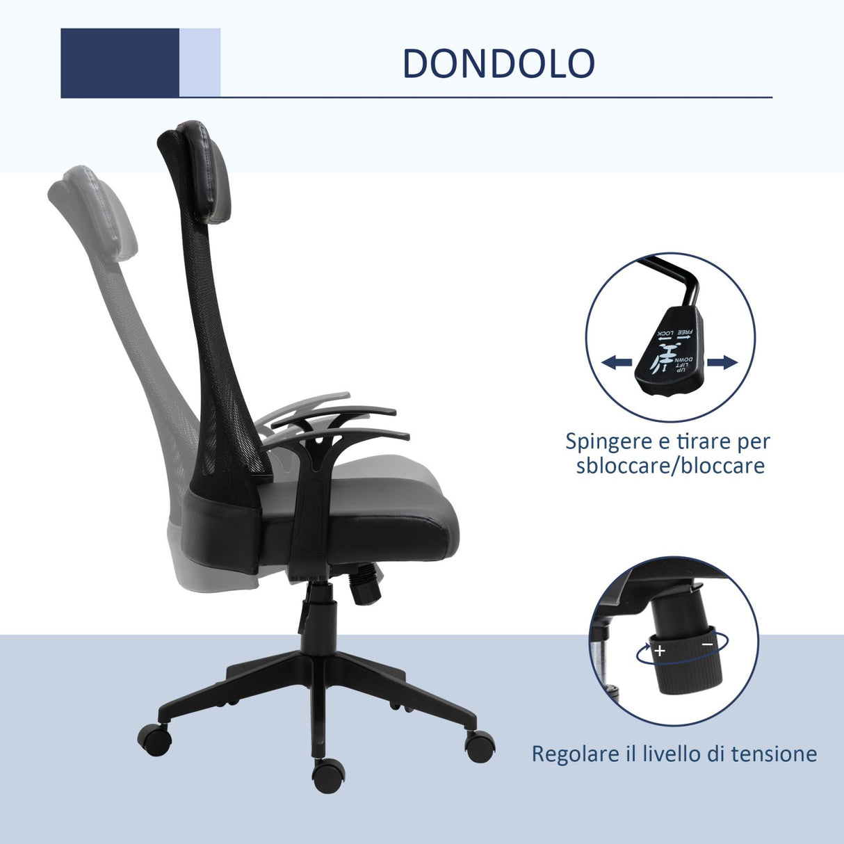 easycomfort easycomfort sedia da ufficio poltrona ergonomica girevole con altezza regolabile in similpelle e tessuto nero