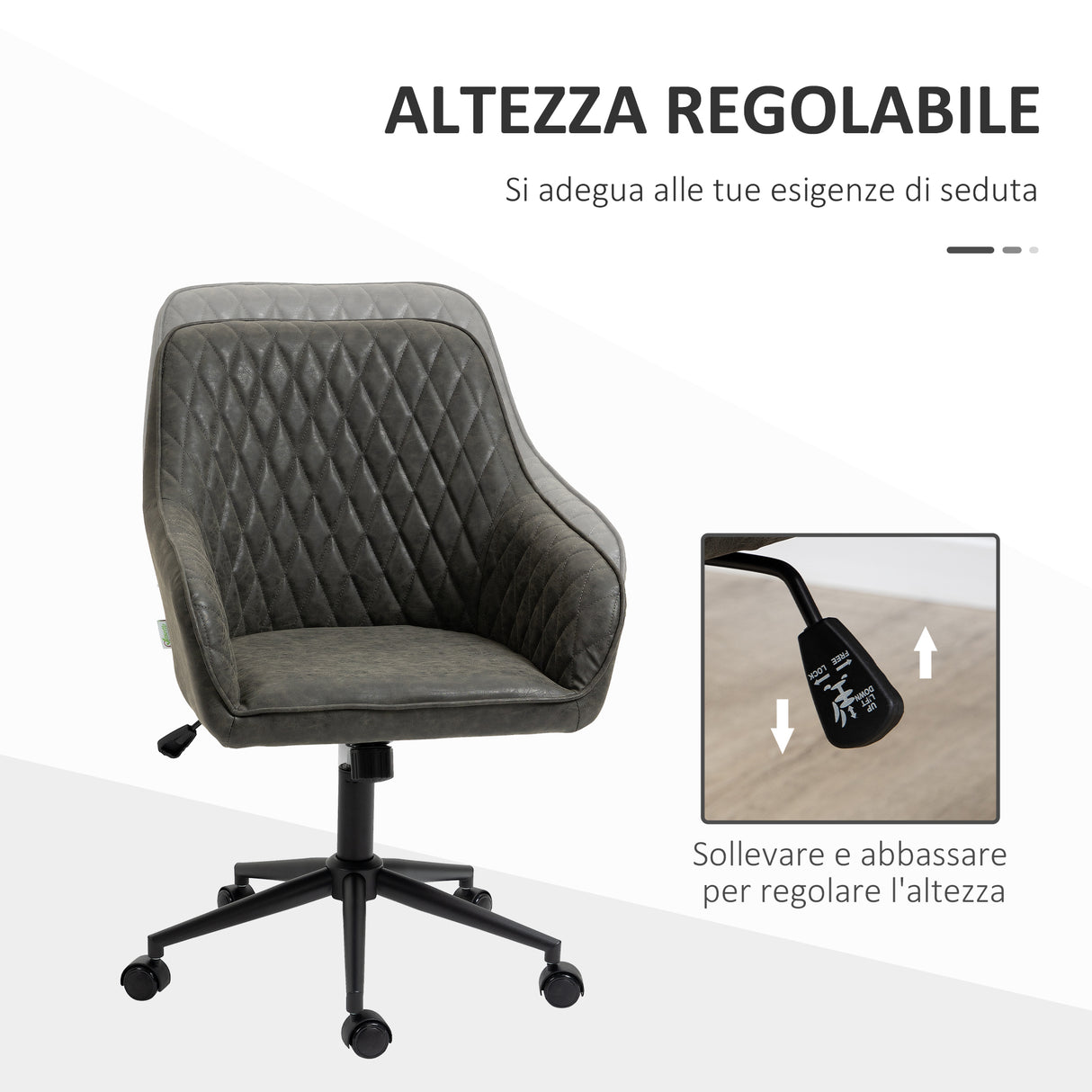 easycomfort easycomfort sedia da ufficio reclinabile con altezza regolabile in pelle pu gommapiuma e acciaio 59x60x90 100 cm grigia