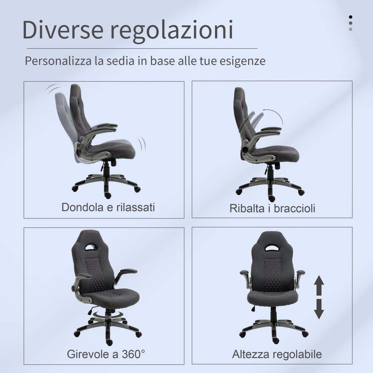 easycomfort easycomfort sedia gaming ergonomica e girevole in tessuto grigio 70 5x70x113 121cm