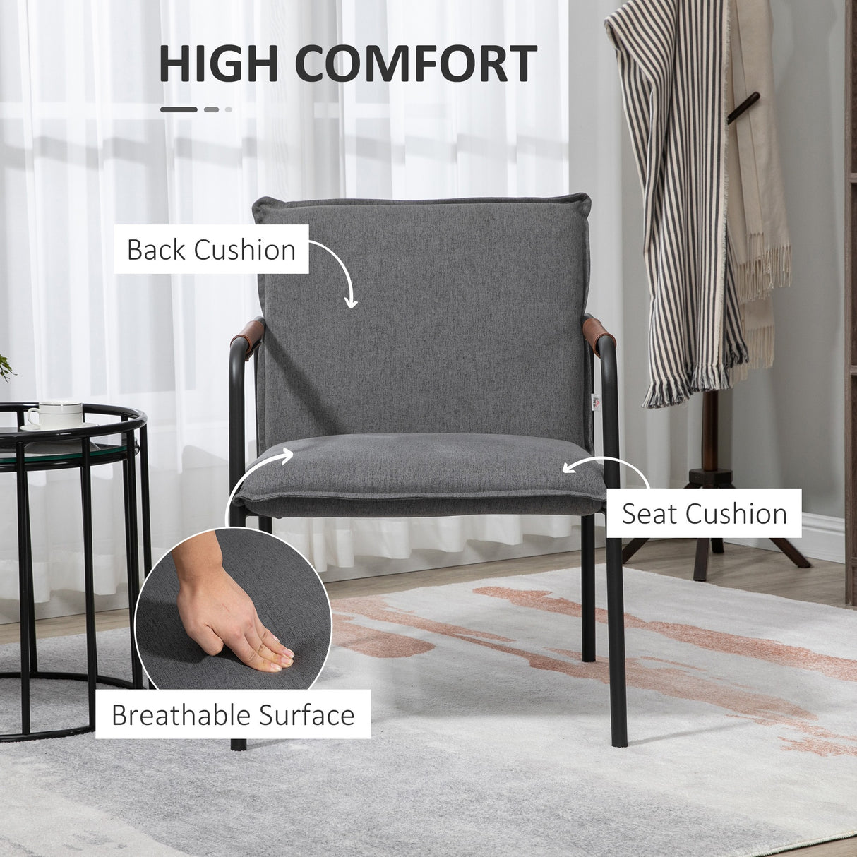 easycomfort easycomfort sedia moderna per soggiorno e camera da letto con braccioli seduta imbottita e tessuto effetto lino 65 5x85x85 cm