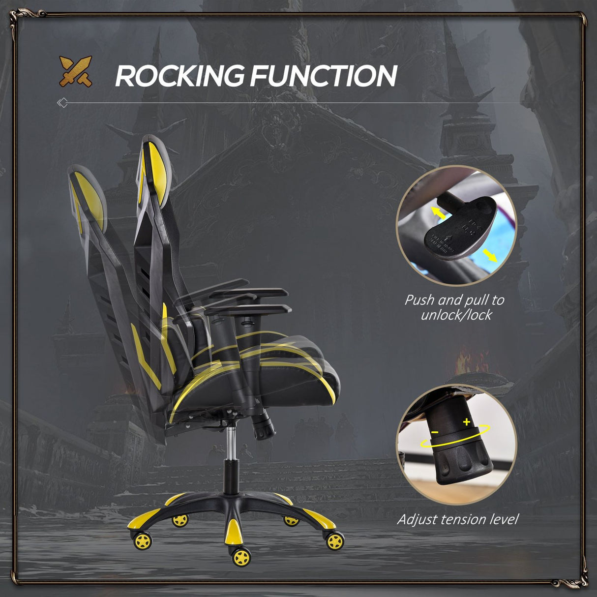 easycomfort easycomfort sedia poltrona gaming ergonomica e girevole con altezza regolabile similpelle e rete nero giallo