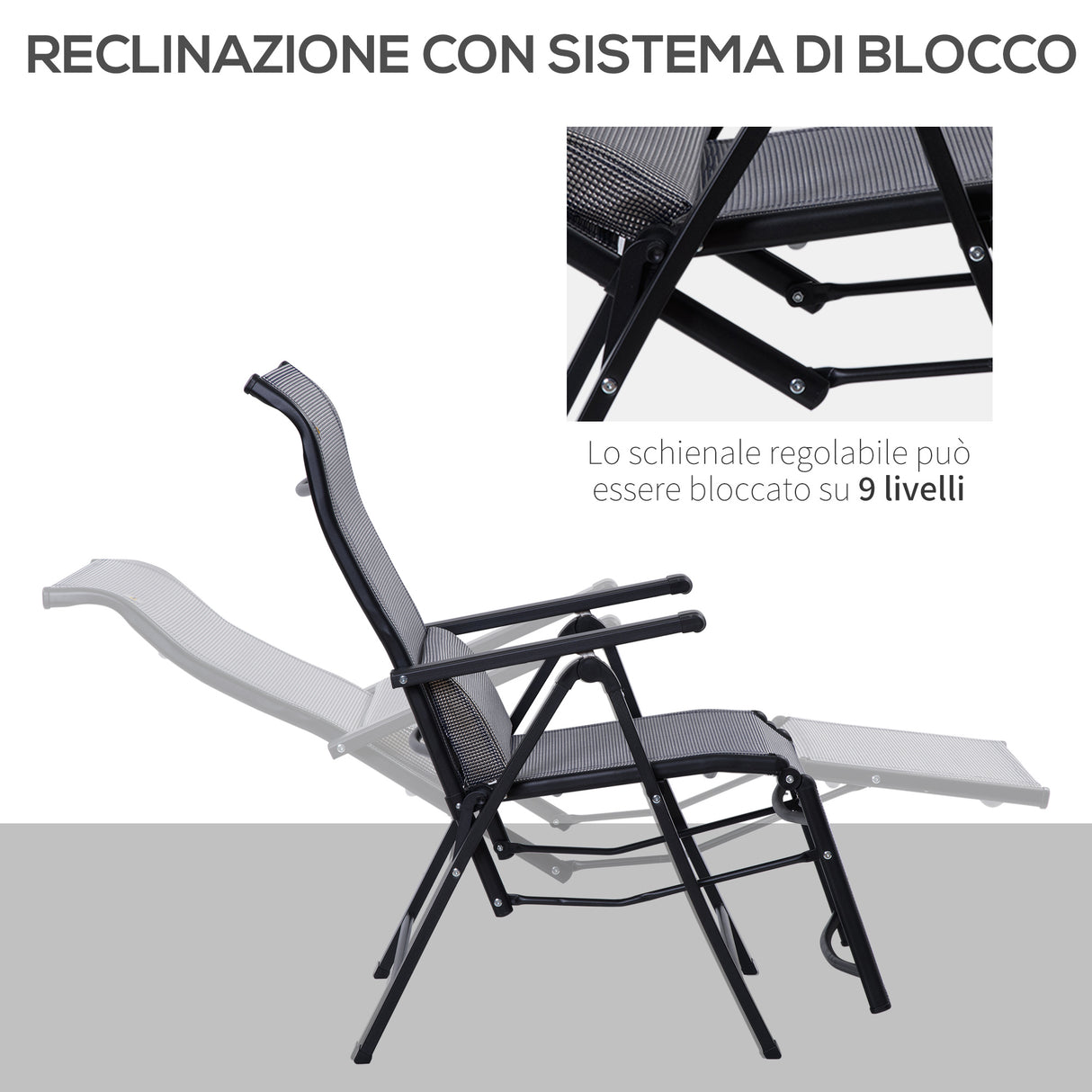 easycomfort easycomfort sedia sdraio da giardino zero gravity set 2 pezzi con schienale regolabile su 9 posizioni e cuscini 65x70x111cm grigio