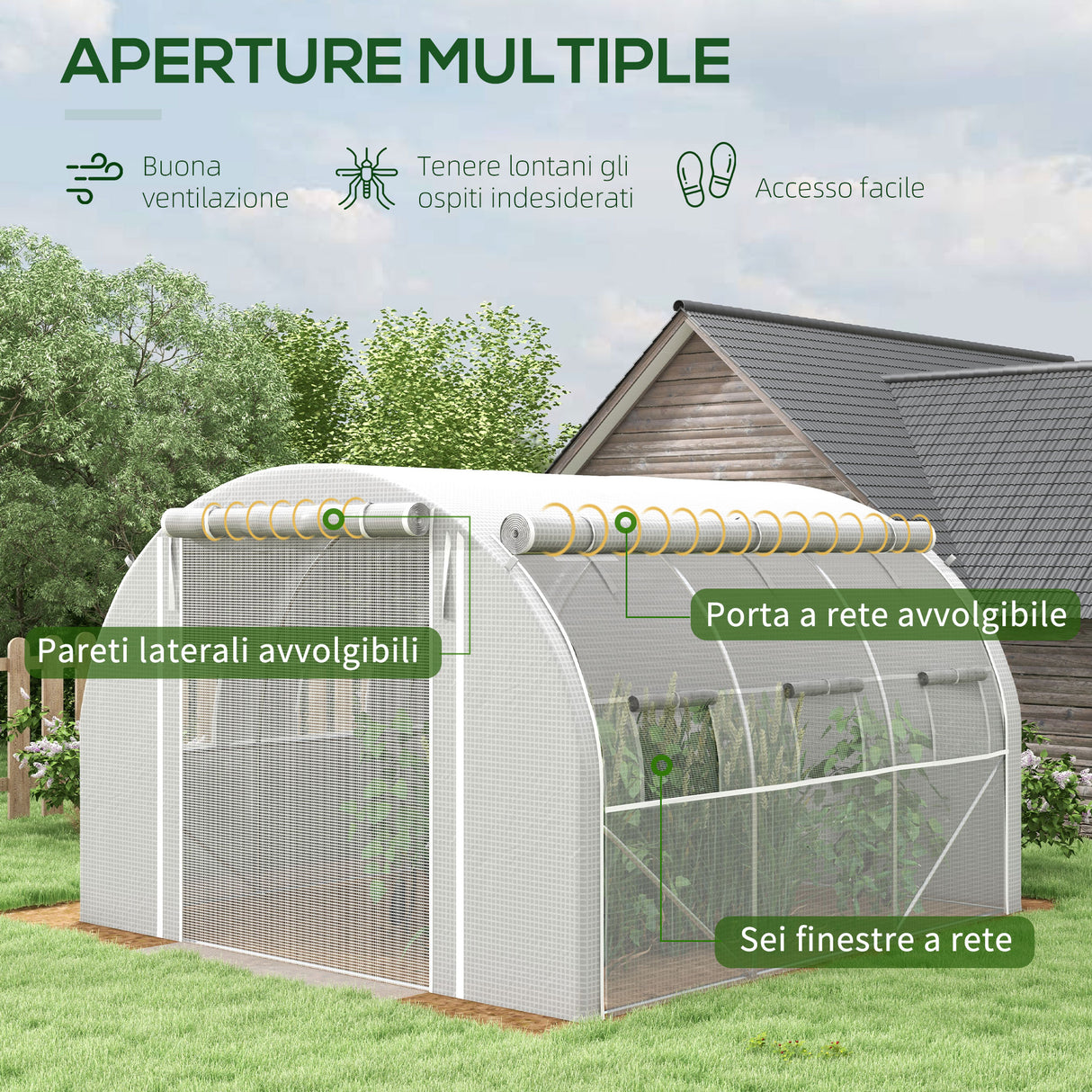 easycomfort easycomfort serra a tunnel 3x3 m con porta 6 finestre e 2 pareti avvolgibili in acciaio e telo in pe bianca