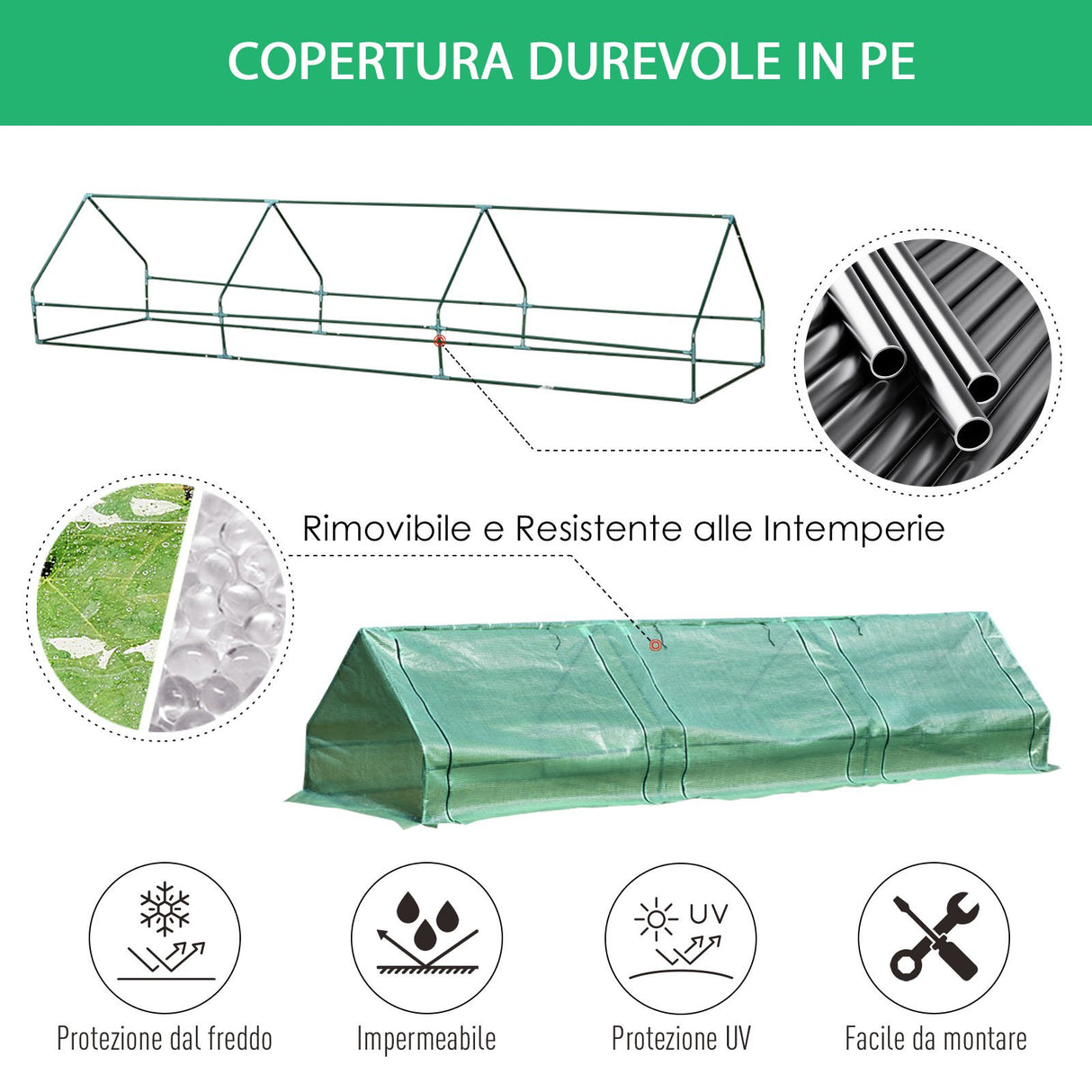 easycomfort easycomfort serra con tubi di acciaio e copertura in polietilene con 3 porte verde 400 x 100 x 80cm ean 8054111848282