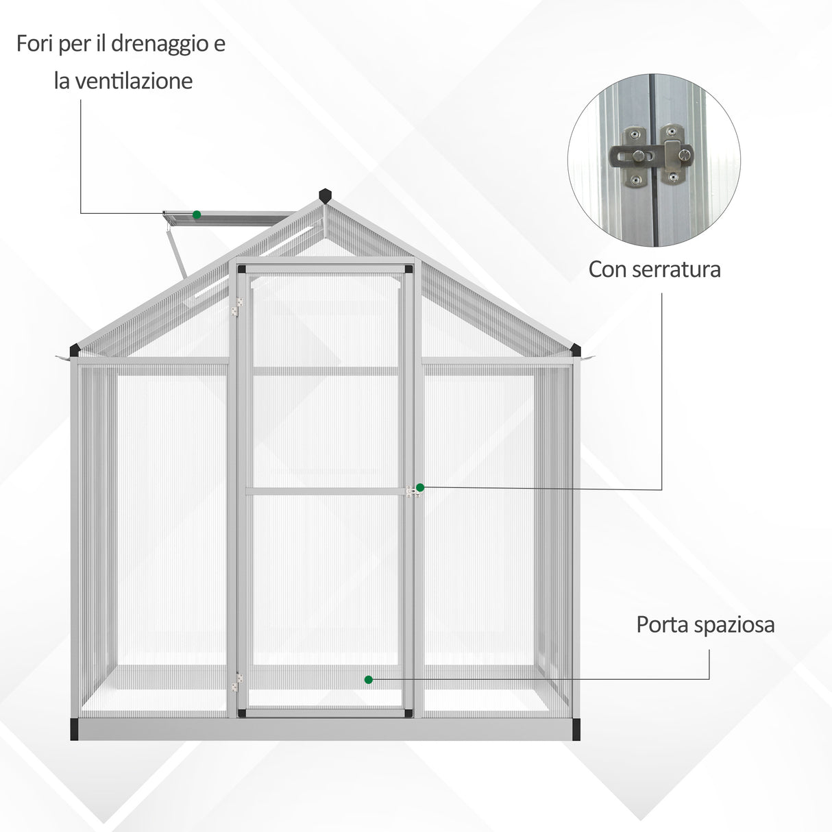 easycomfort easycomfort serra da giardino e orto in policarbonato con tetto regolabile e porta telaio in alluminio 182x183x195cm