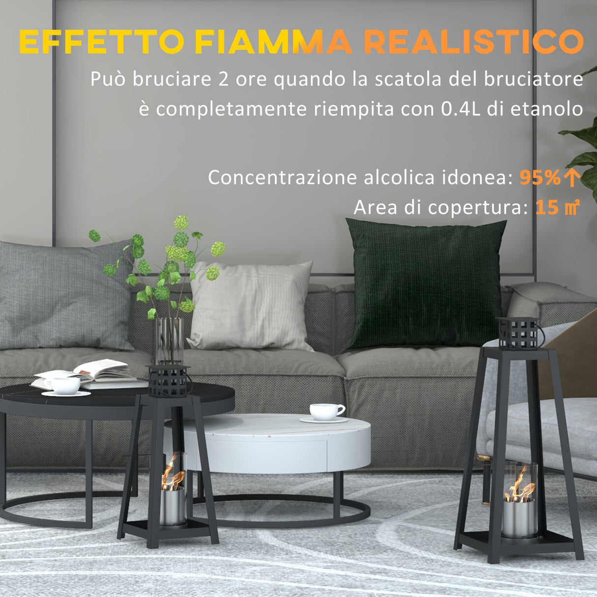 easycomfort easycomfort set 2 camini a bioetanolo da terra e da tavolo per interno ed esterno copertura 15 nero