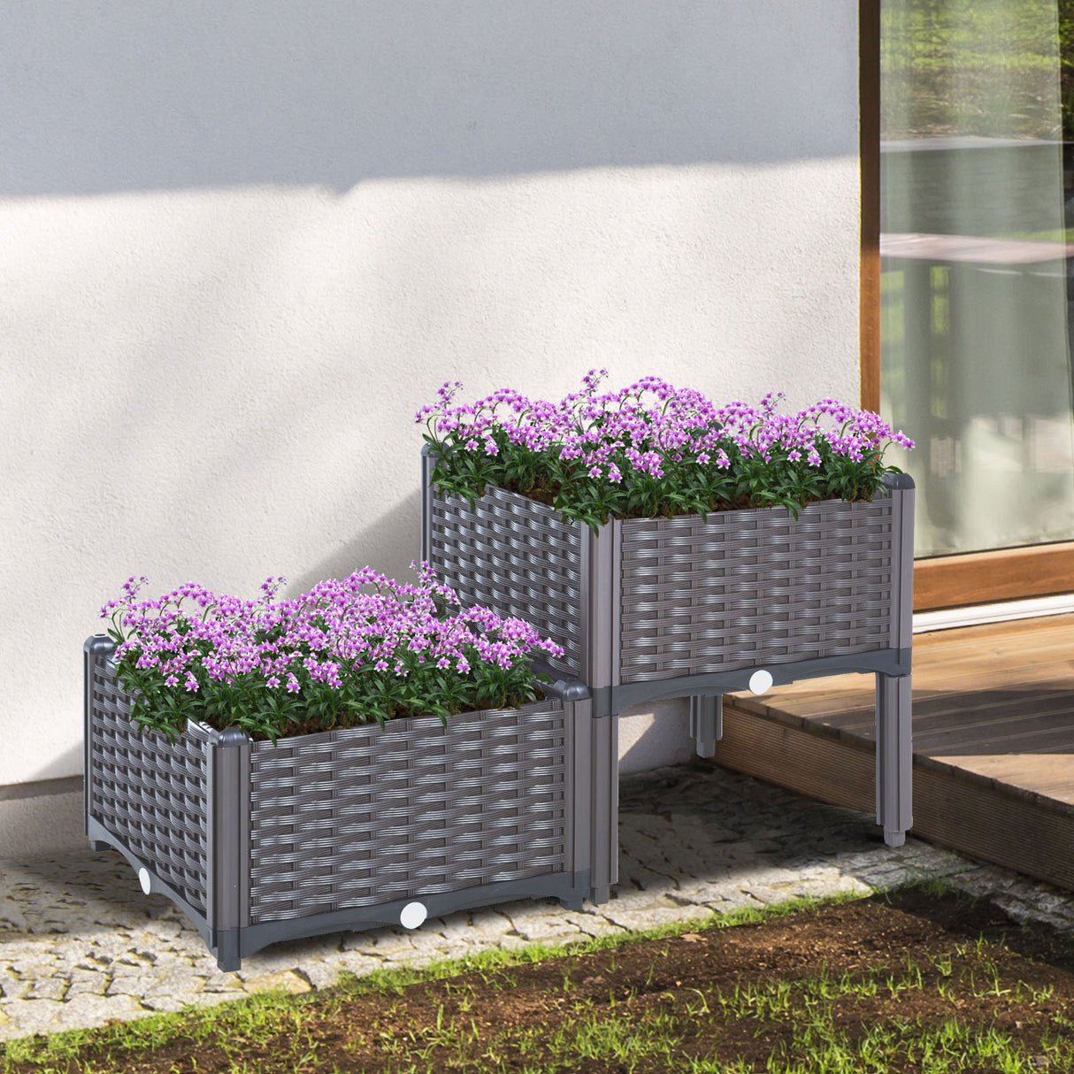 easycomfort easycomfort set 2 pezzi fioriere da esterno autoirriganti rialzate letto da giardino rialzato per fiori effetto rattan in pp marrone ean 8054111842471